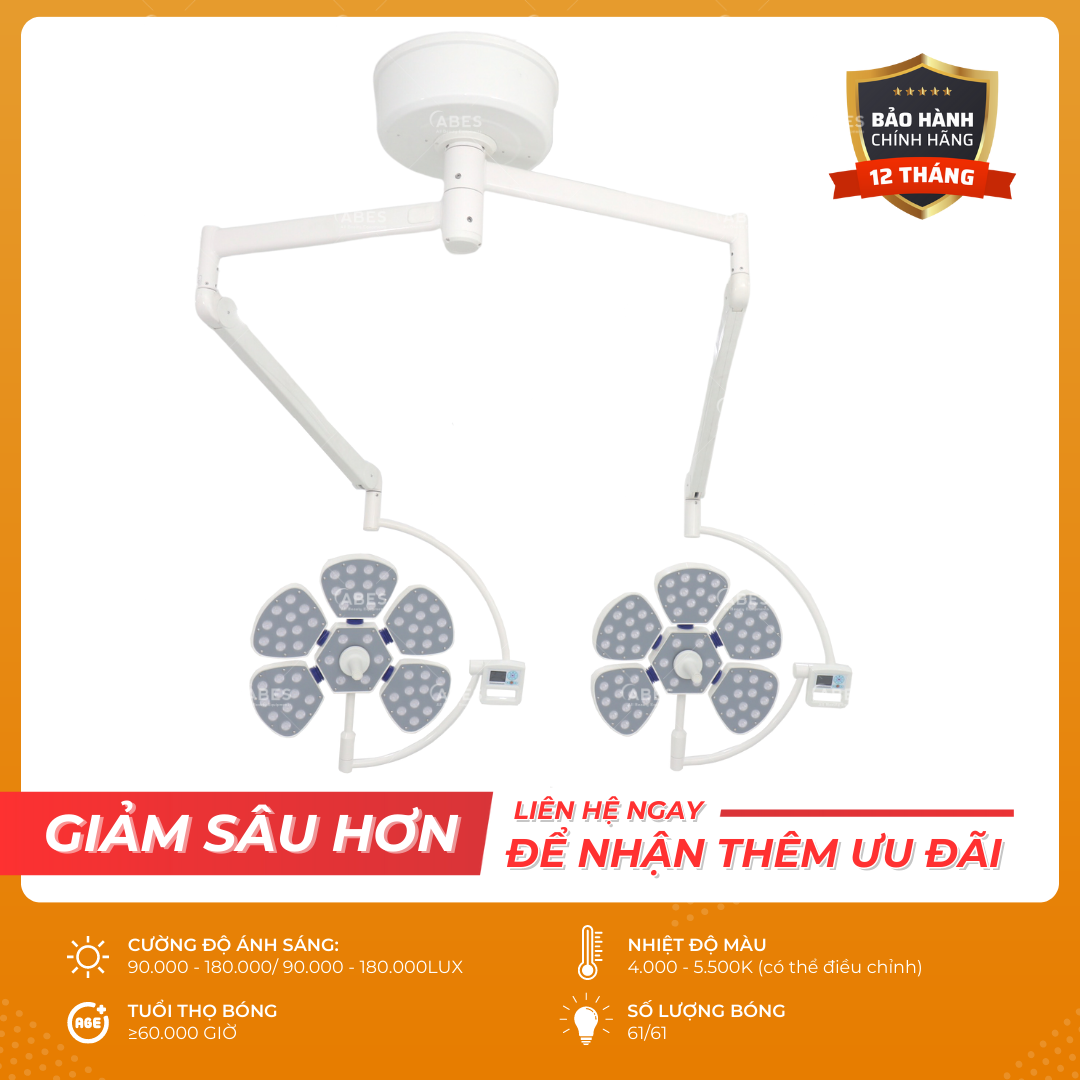  Đèn phẫu thuật Full Led bóng đôi Petal 5/5 treo trần 