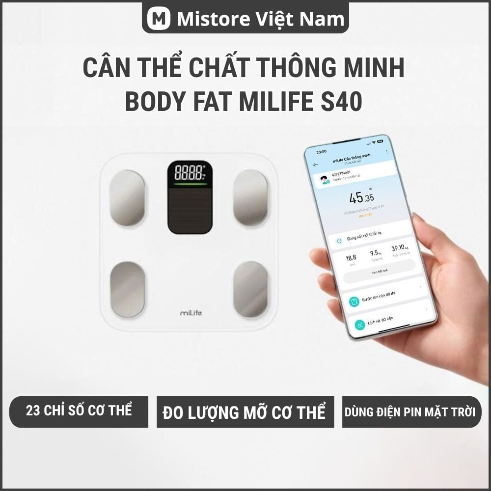  Cân body fat thông minh miLife S40 đo 23 chỉ số sức khỏe 