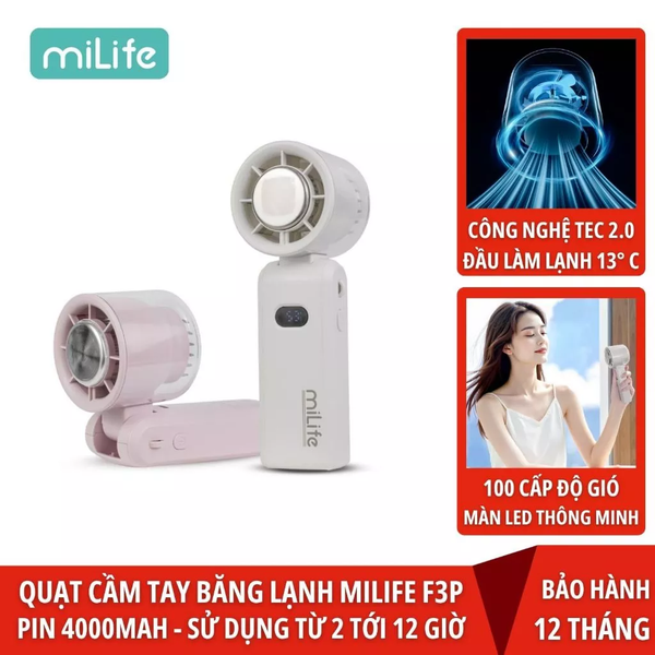  Quạt sò lạnh cầm tay miLife F3P pin 4000mAh - Có dây đeo cổ gập được, 100 cấp độ gió bảo hành 12 tháng 