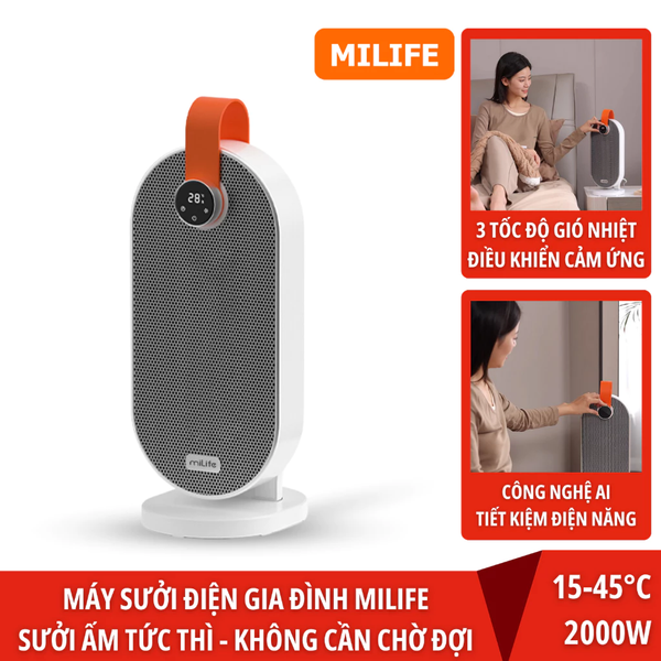 Quạt sưởi gốm để bàn miLife làm nóng nhanh hẹn giờ tắt - Công suất 2000W bảo hành 12 tháng 