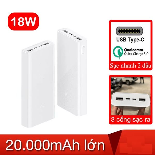  Sạc dự phòng Xiaomi Gen3 20000mAh 18W tự ngắt khi sạc đầy - Bảo hành 12 tháng 