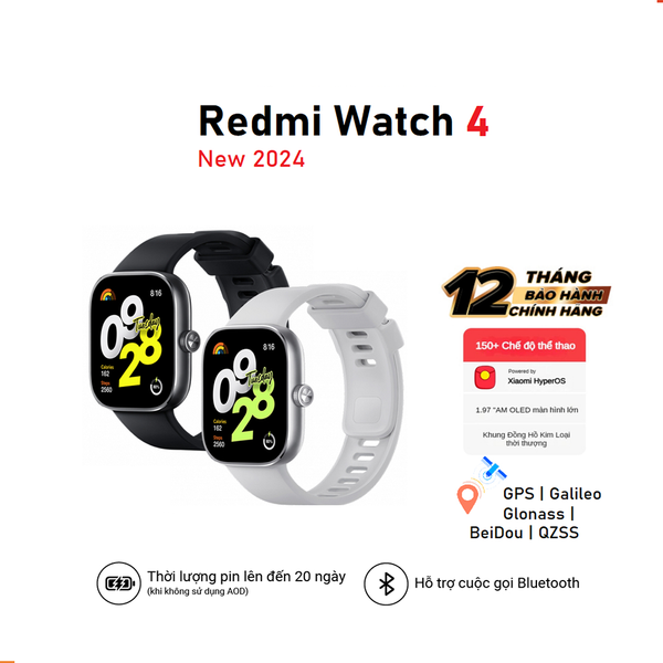  Đồng hồ thông minh nghe gọi Xiaomi Redmi Watch 4 47.5mm dây silicone - Bảo hành 12 tháng 