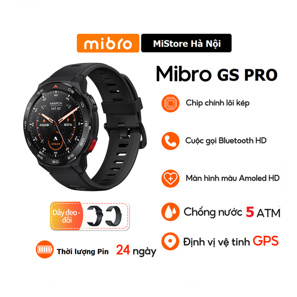  Đồng hồ thông minh nghe gọi Mibro GS Pro - Màn hình Amoled HD GPS tập luyện kháng nước 5ATM 