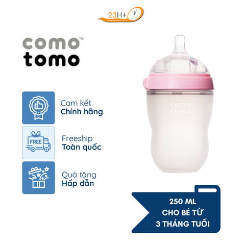 BÌNH SỮA SILICONE COMOTOMO 250ML - HỒNG