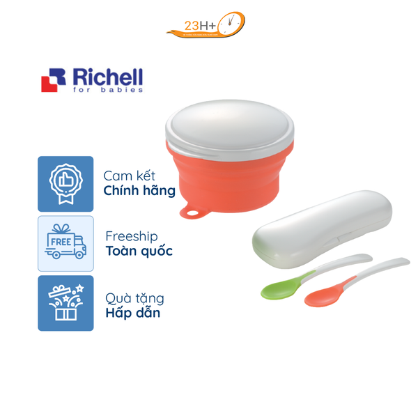 Chén Ăn Dặm Richell Gấp Gọn Kèm Muỗng (Cam)