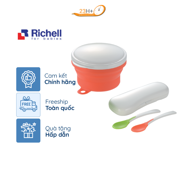 Chén Ăn Dặm Richell Gấp Gọn Kèm Muỗng (Xanh)