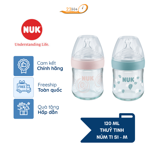 BÌNH SỮA NUK PREMIUM CHOICE+ THỦY TINH 120ML NÚM TI S1 - M