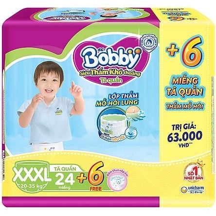 Tã Quần Bobby Siêu Thấm Khô Thoáng XXXL24