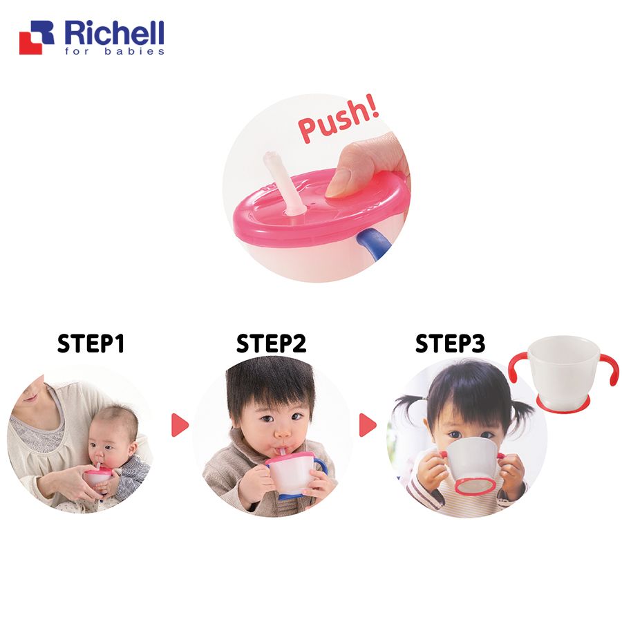 Cốc tập uống 3 giai đoạn Richell (Hồng)
