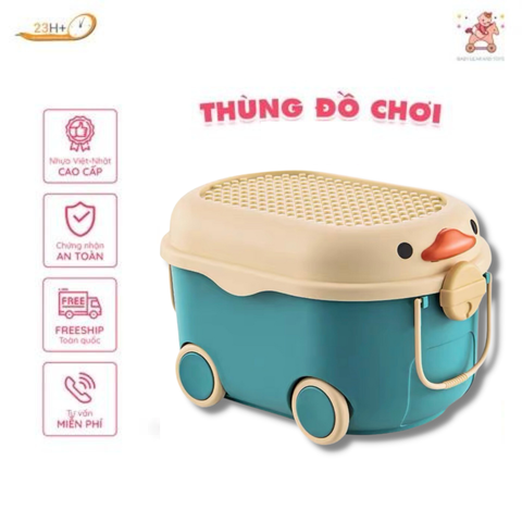 Thùng Đựng Đồ Hình Vịt Nubie Cao Cấp Cho Bé Có Nắp Màu Xanh Lục Chất Liệu Nhựa Việt Nhật