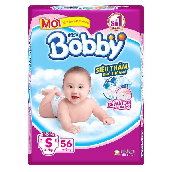 Tã Dán Bobby Siêu Thấm Khô Thoáng S56