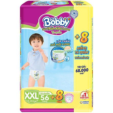 Tã Quần Bobby Siêu Thấm Khô Thoáng XXL56