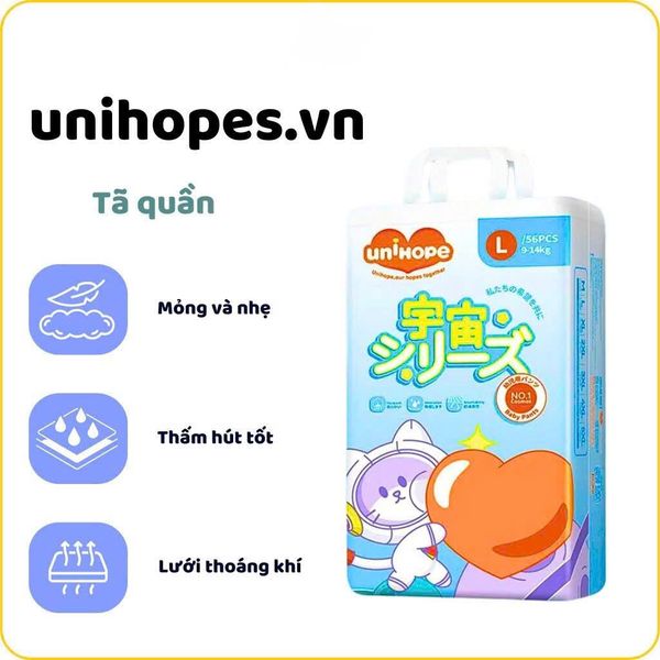 TÃ EM BÉ DẠNG QUẦN UNIHOPE SIZE L - 56 MIẾNG