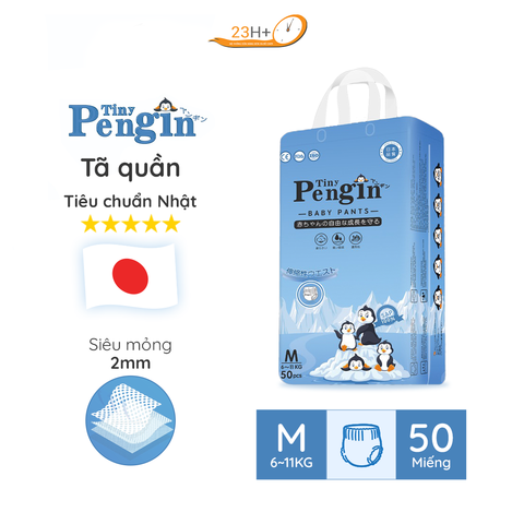 Bỉm TÃ Quần Cho Bé Tiny Pengin 23h.shop Size M50 TÃ Thiết Kế 2 Lớp Chống Tràn Siêu Mỏng Thấm Hút Tốt