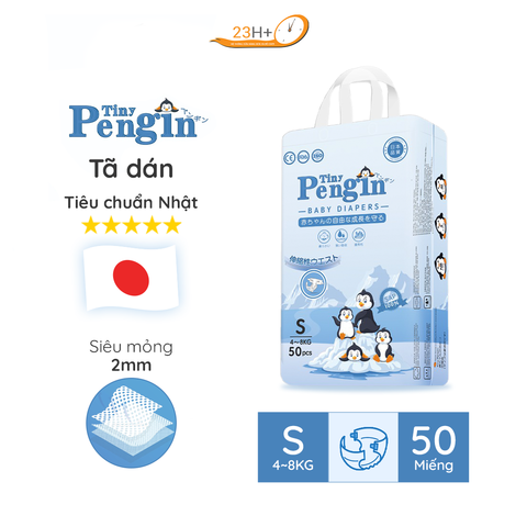 Bỉm TÃ Dán Cho Bé Tiny Pengin 23h.shop Size M50 Thiết Kế 2 Lớp Chống Tràn Siêu Mỏng Thấm Hút Tốt