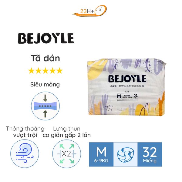 Bỉm TÃ Dán Cho Bé Bejoyle 23h.shop Size M32 Thiết Kế 2 Lớp Chống Tràn Siêu Mỏng Thấm Hút Tốt