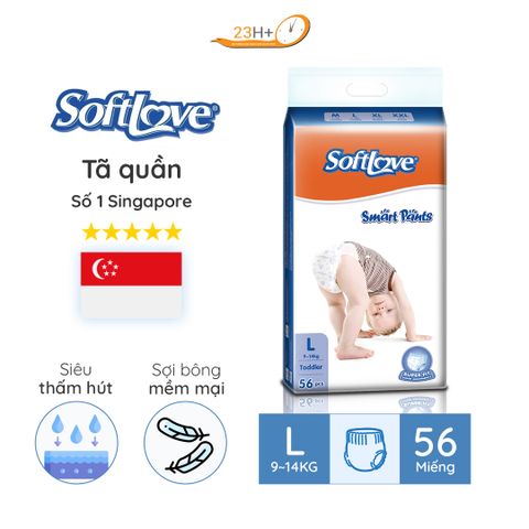 Bỉm TÃ Quần Cho Bé Softlove Size L56 23h.shop Nhập Khẩu Singapore Thiết Kế 2 Lớp Chống Tràn Siêu Mỏng Thấm Hút Tốt