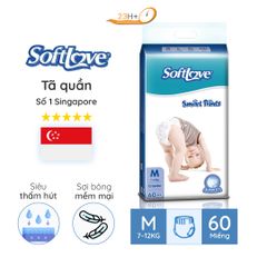 Bỉm TÃ Quần Cho Bé Softlove Size M60 23h.shop Nhập Khẩu Singapore Thiết Kế 2 Lớp Chống Tràn Siêu Mỏng Thấm Hút Tốt