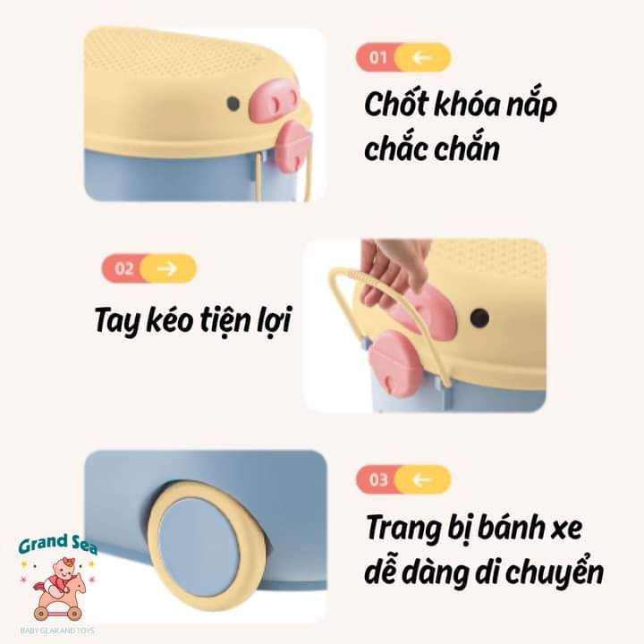 Thùng Đựng Đồ Hình Heo Nubie Cao Cấp Cho Bé Có Nắp Màu Vàng Chất Liệu Nhựa Việt Nhật