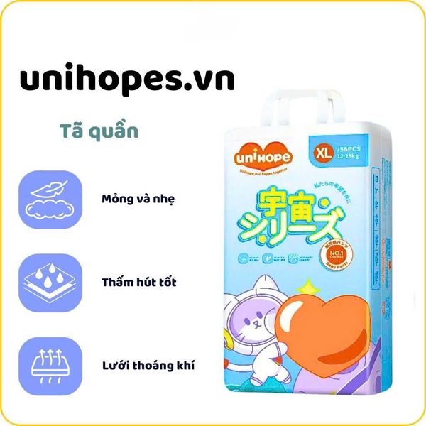 TÃ EM BÉ DẠNG QUẦN UNIHOPE SIZE XL - 56 MIẾNG