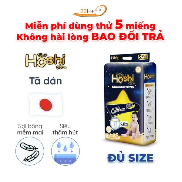 Bỉm TÃ Dán Cho Bé Tiny Hoshi 23h.shop Size S56 Thiết Kế 2 Lớp Chống Tràn Siêu Mỏng Thấm Hút Tốt