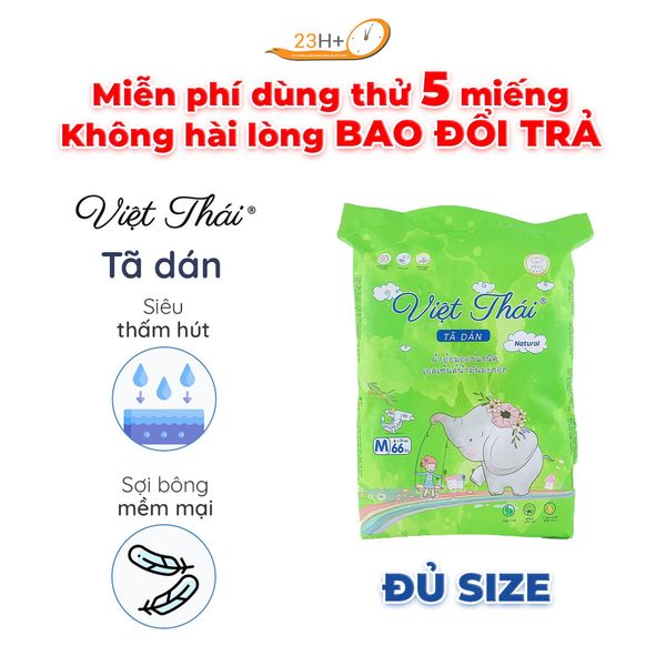 Bỉm TÃ Dán Cho Bé Việt Thái Natural Size M66 23h.shop Thiết Kế 2 Lớp Chống Tràn Siêu Mỏng Thấm Hút Tốt