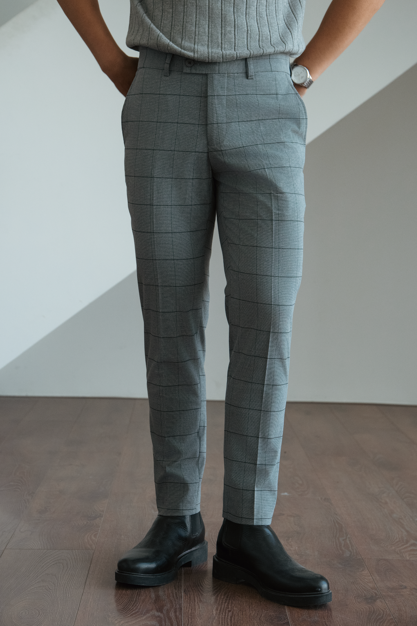  QUẦN TÂY NAM 099-1-SLIM FIT CARO XÁM LỢT 