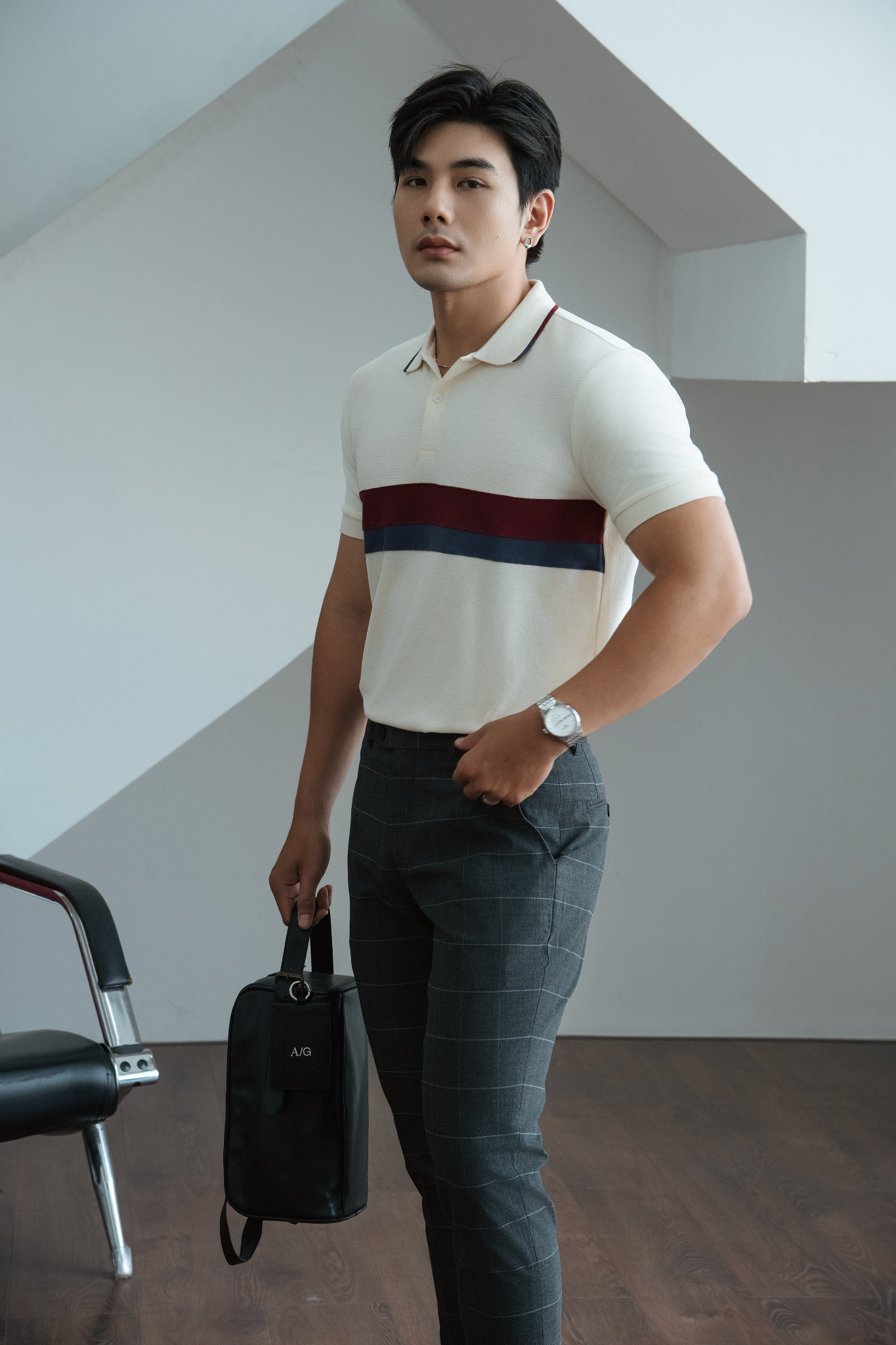  QUẦN TÂY NAM 099-2-SLIM FIT CARO XÁM ĐẬM 
