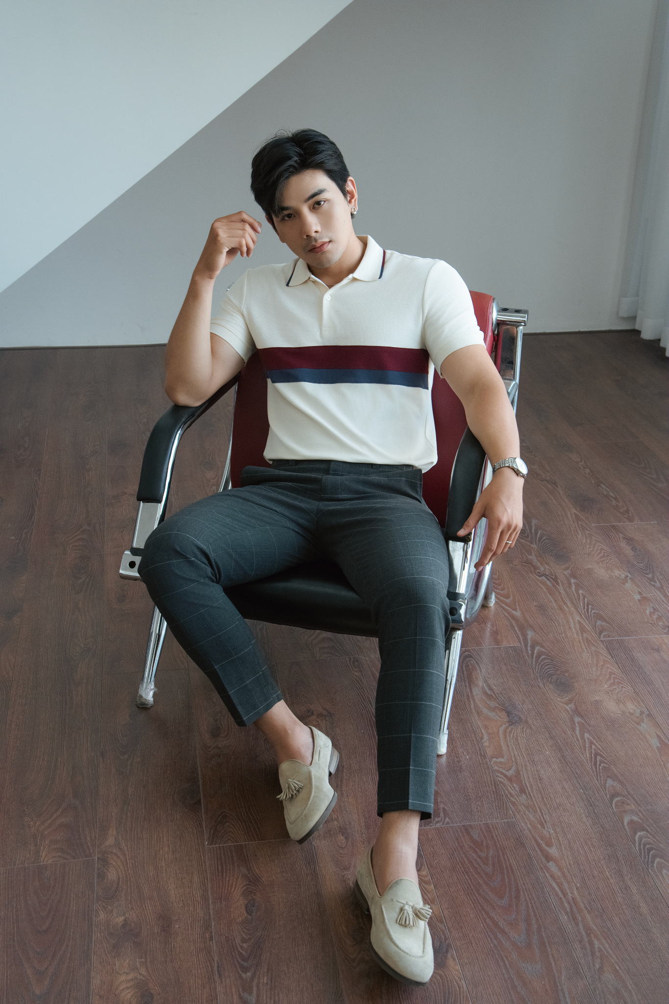  QUẦN TÂY NAM 099-2-SLIM FIT CARO XÁM ĐẬM 