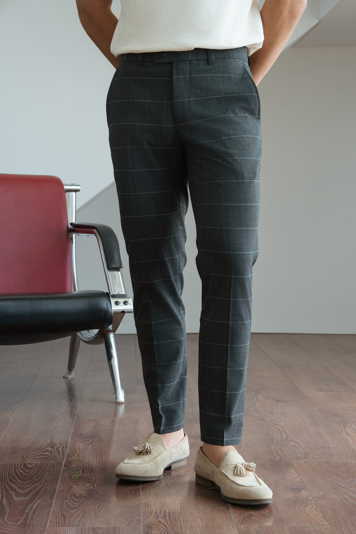  QUẦN TÂY NAM 099-2-SLIM FIT CARO XÁM ĐẬM 