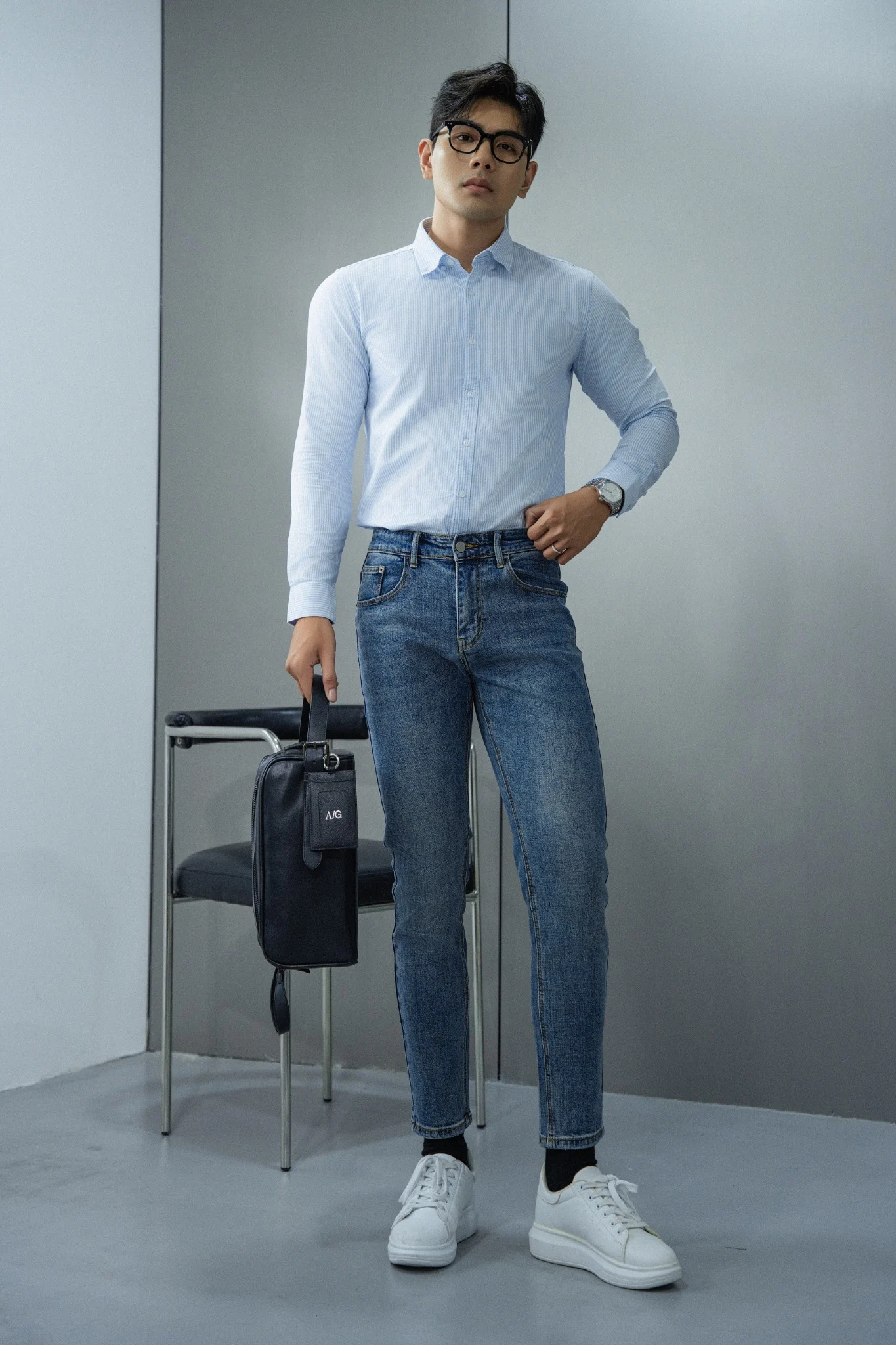  SOMI NAM 5875-SỌC XANH TRẮNG 