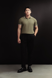  POLO NAM 6101-SLIM FIT RÊU VIỀN KEM BIỂN 
