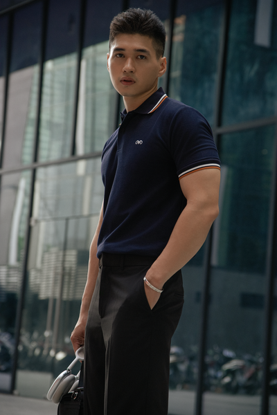  POLO NAM 6101-SLIM FIT XANH ĐEN VIỀN BÒ 