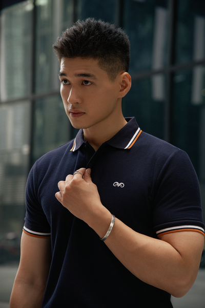  POLO NAM 6101-SLIM FIT XANH ĐEN VIỀN BÒ 