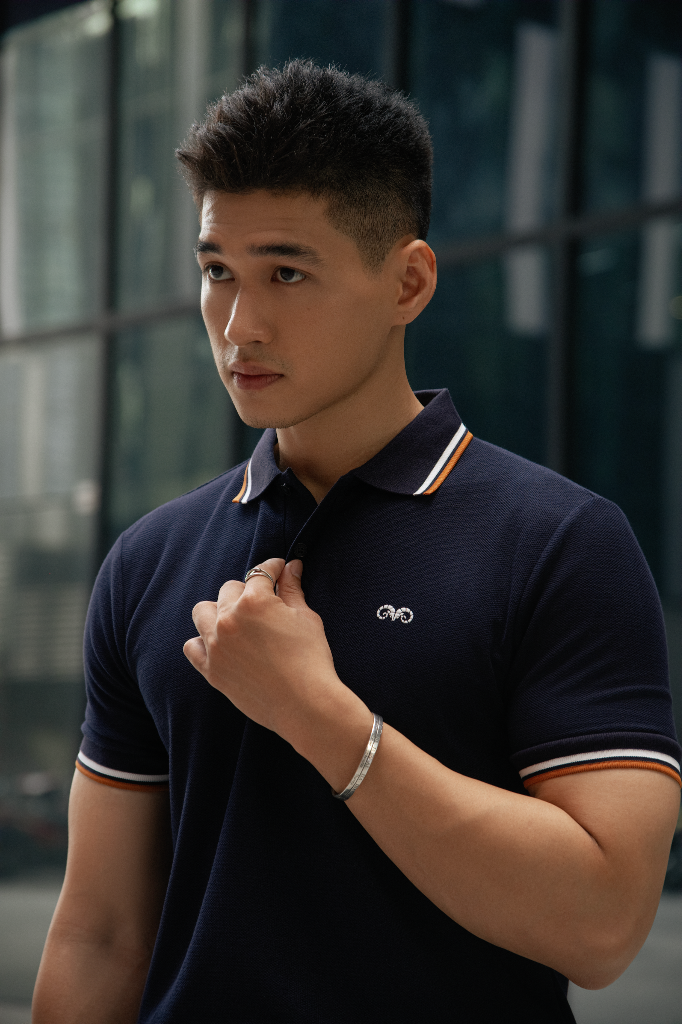  POLO NAM 6101-SLIM FIT XANH ĐEN VIỀN BÒ 