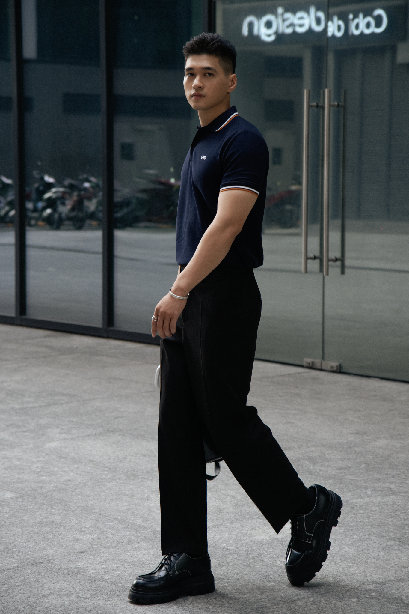  POLO NAM 6101-SLIM FIT XANH ĐEN VIỀN BÒ 
