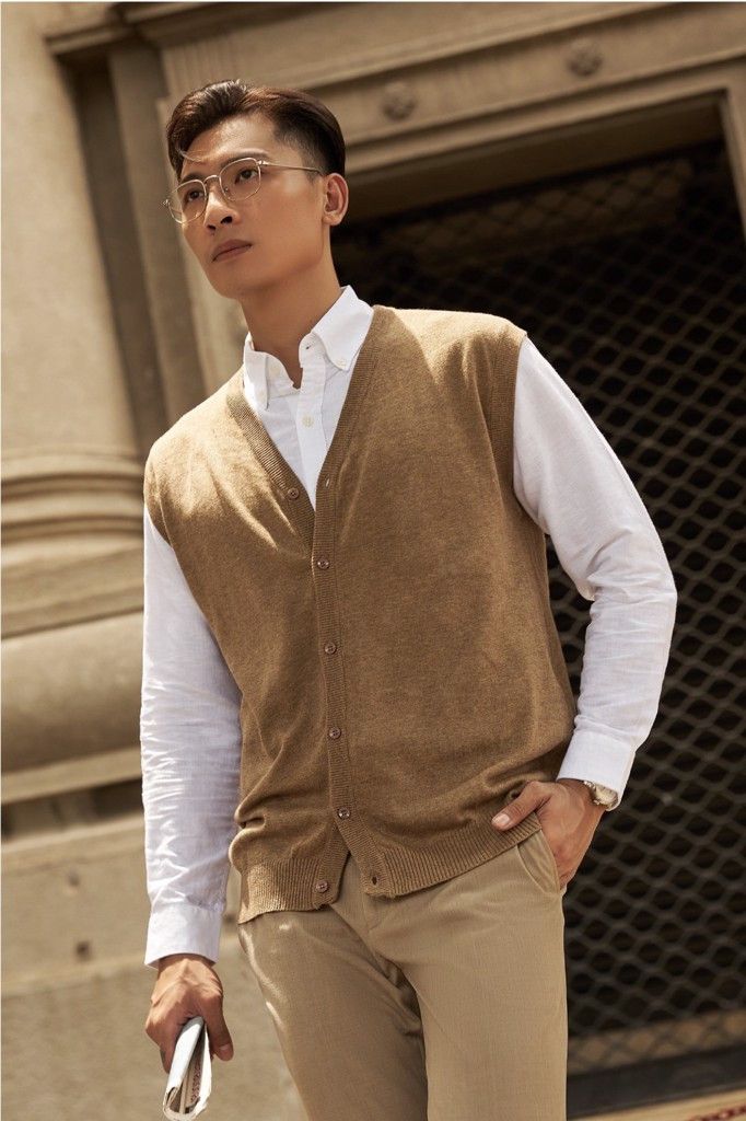  ÁO THUN NAM CADIGAN DỆT KIM 6853-REGULAR FIT NÂU ĐỒNG 