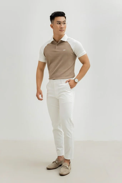  POLO NAM 8813-CAFE LBR TAY TRẮNG 