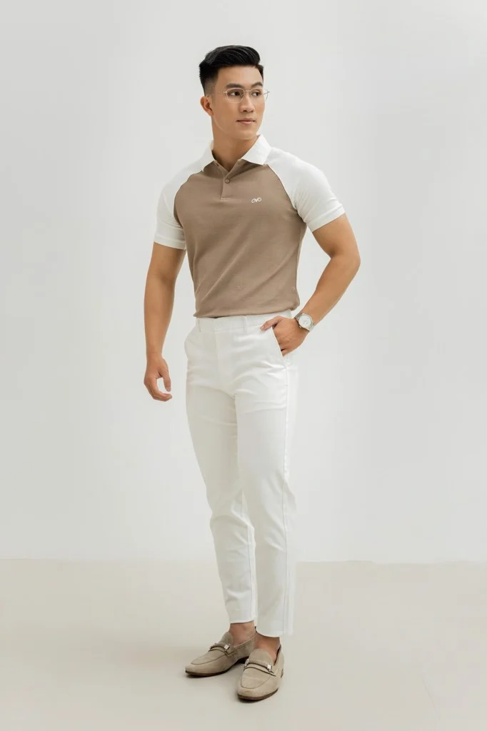  POLO NAM 8813-CAFE LBR TAY TRẮNG 