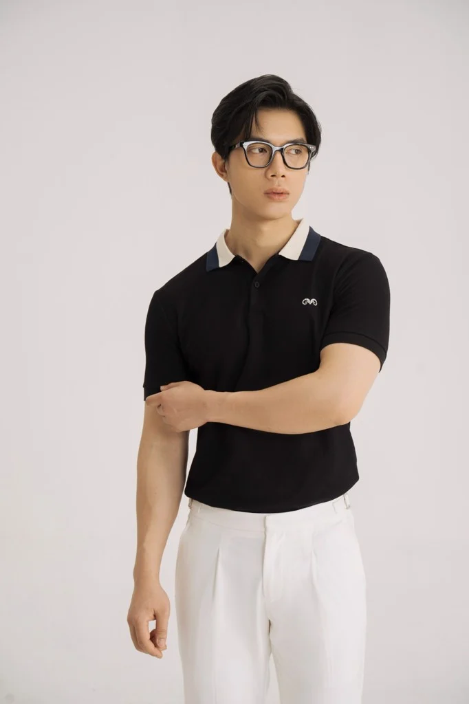  POLO NAM 88295-ĐEN CỔ KEM XANH 