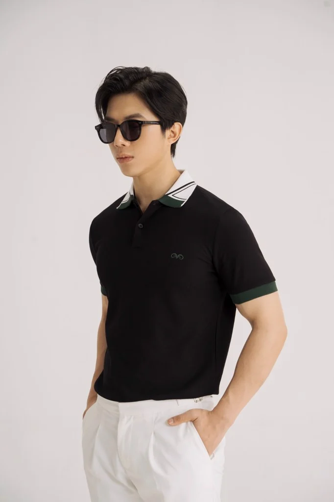  POLO NAM 8853-ĐEN CỔ RÊU CHÉO 