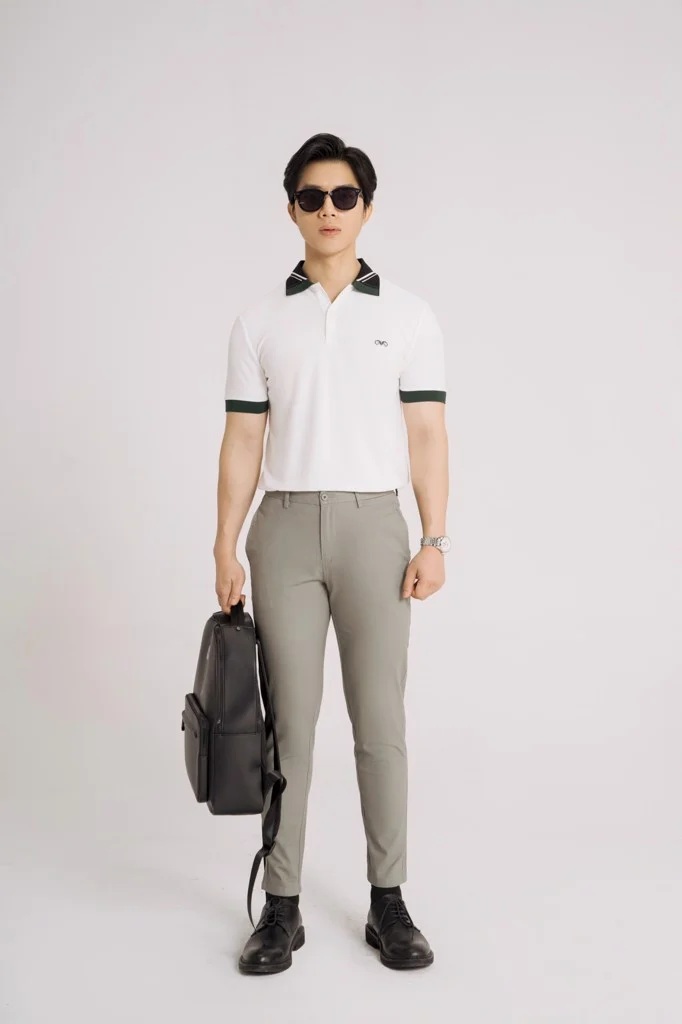  POLO NAM 8853-TRẮNG CỔ RÊU CHÉO 