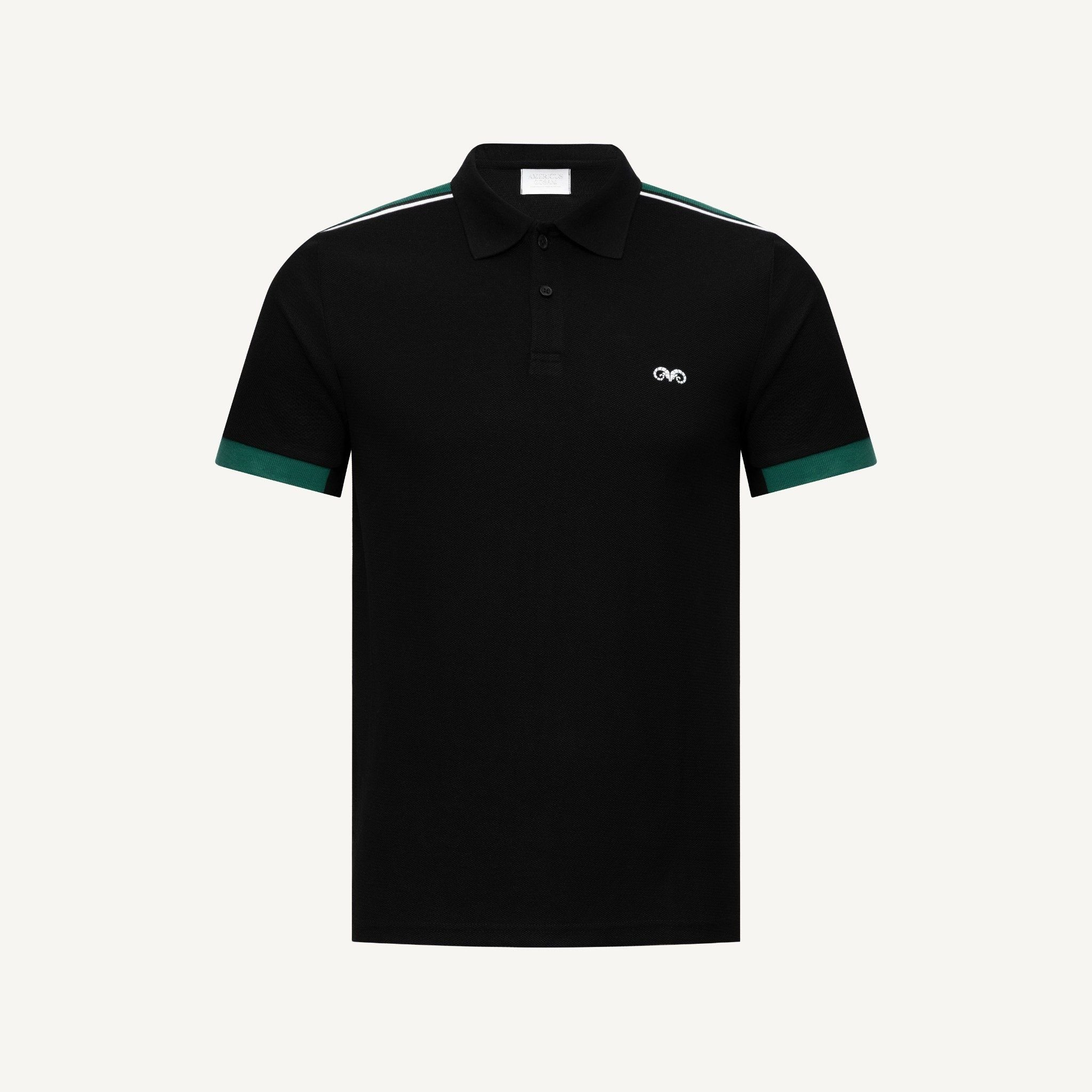  POLO NAM 8858-ĐEN ĐẮP VAI XANH LÁ 