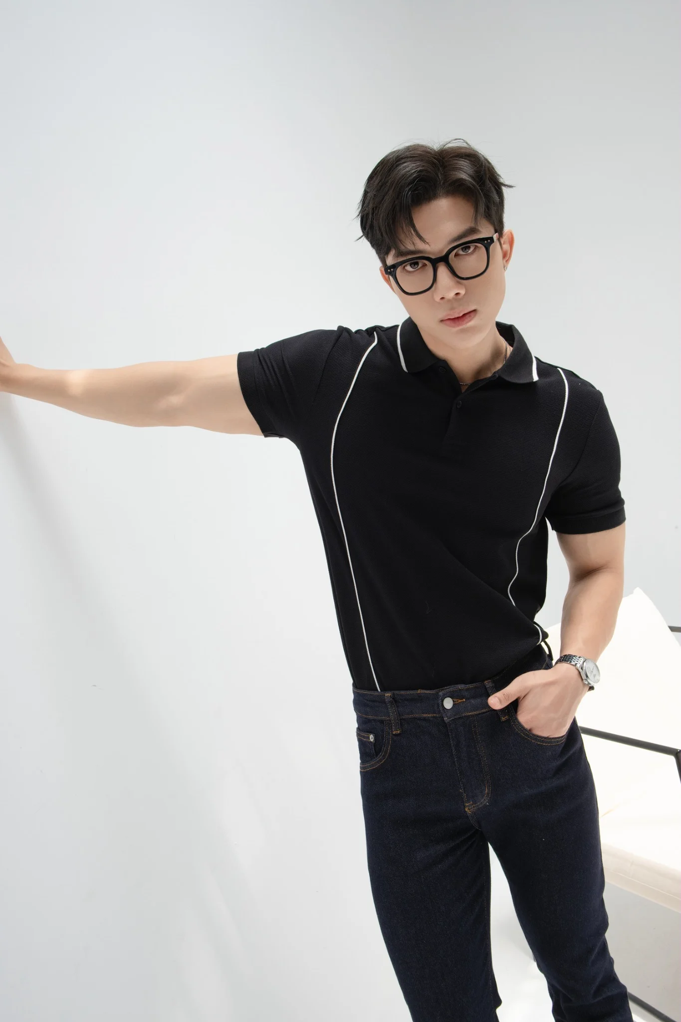  POLO NAM 8861-ĐEN CHỈ TRẮNG 
