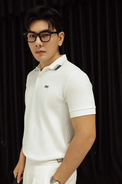  POLO NAM 8865-SLIM FIT TRẮNG GÓC CỔ XÁM 