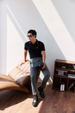  POLO NAM 8875-ĐEN CHỈ XÁM CỔ 