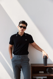  POLO NAM 8875-ĐEN CHỈ XÁM CỔ 