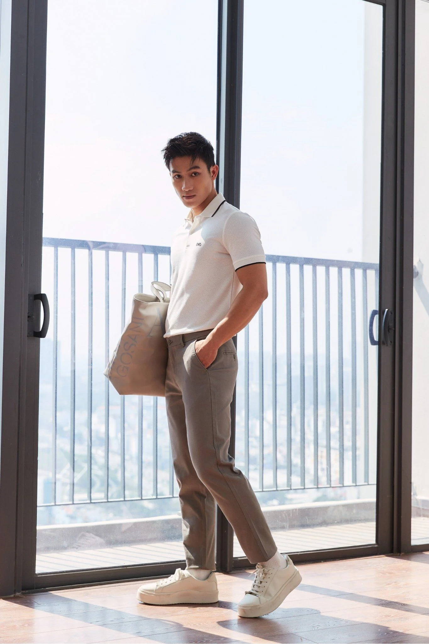  POLO NAM 8875-TRẮNG CHỈ ĐEN CỔ 