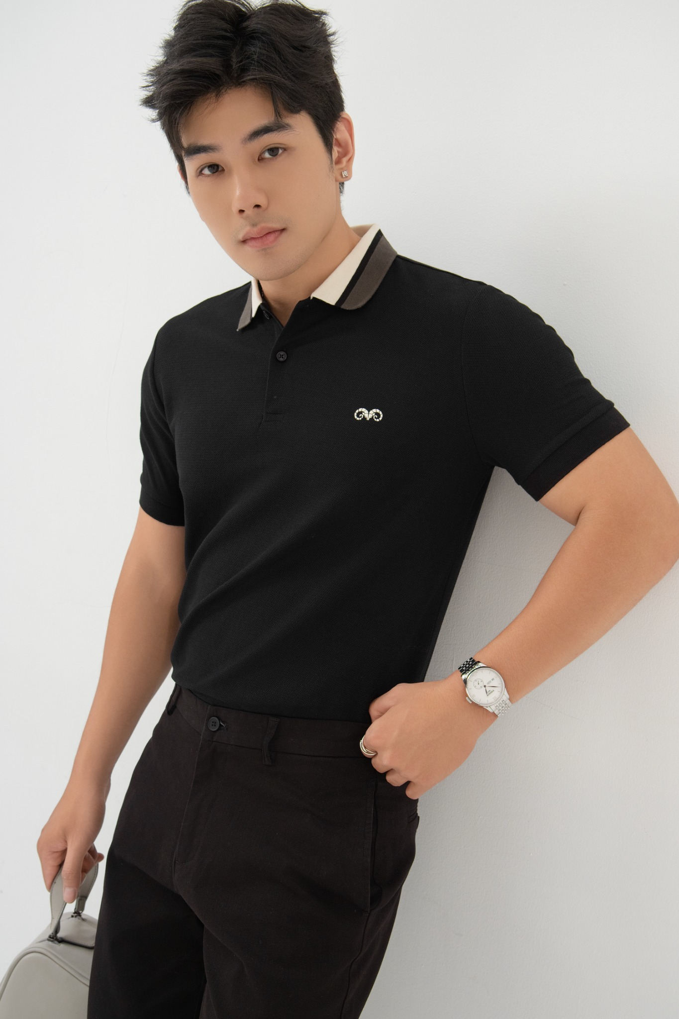  POLO NAM 8879-ĐEN CỔ RÊU KEM 