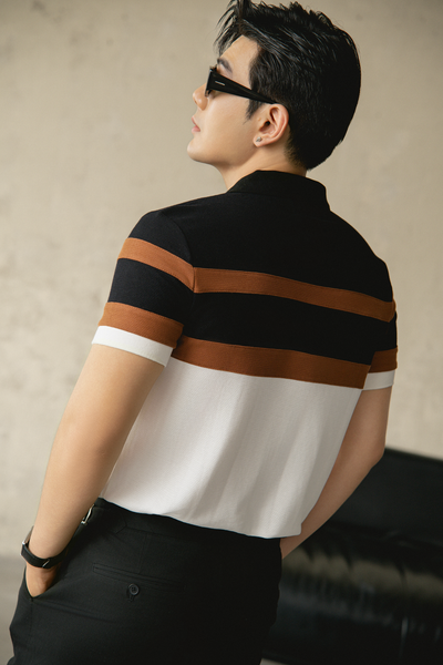  POLO NAM 8883-SLIM FIT TRẮNG PHỐI ĐEN NÂU 
